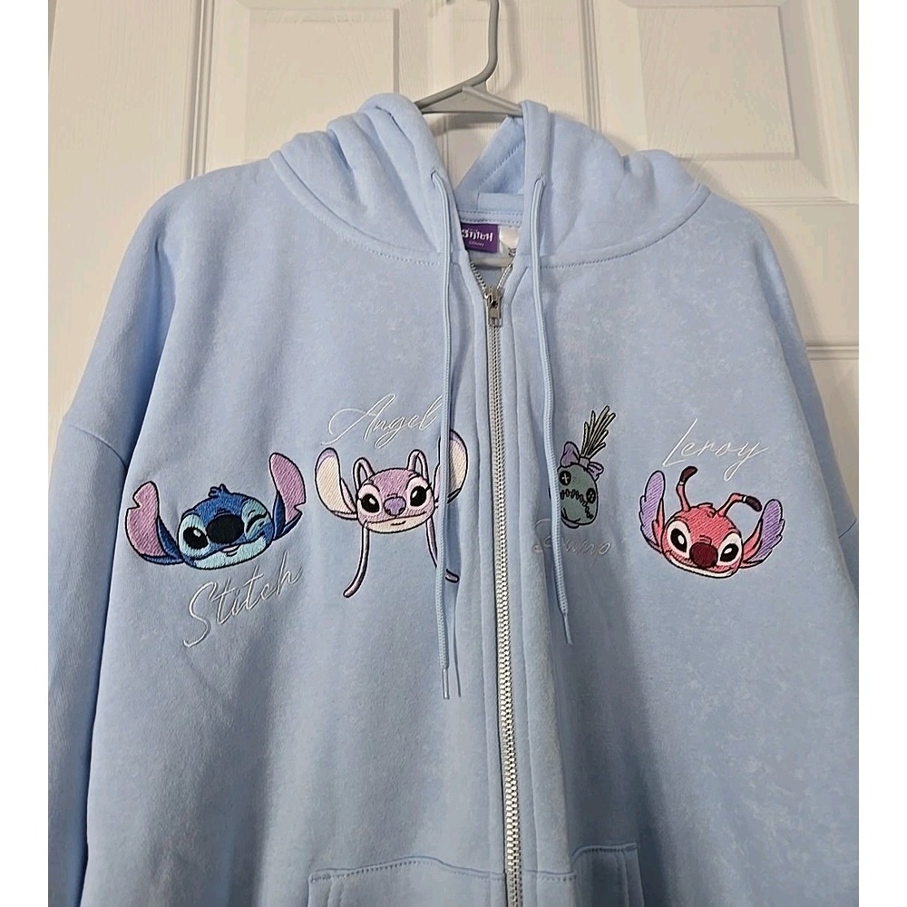 Disney Stitch Zipup Hoodie Size Medium New Light Blue - Picture 2 of 5